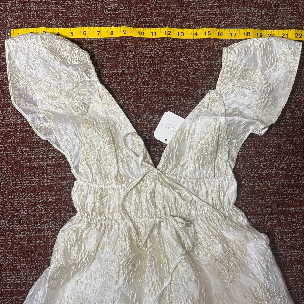 NWT Altar'd State Athena Cream gold metallic shimmer Maxi Dress women’s Xxs - Picture 11 of 15